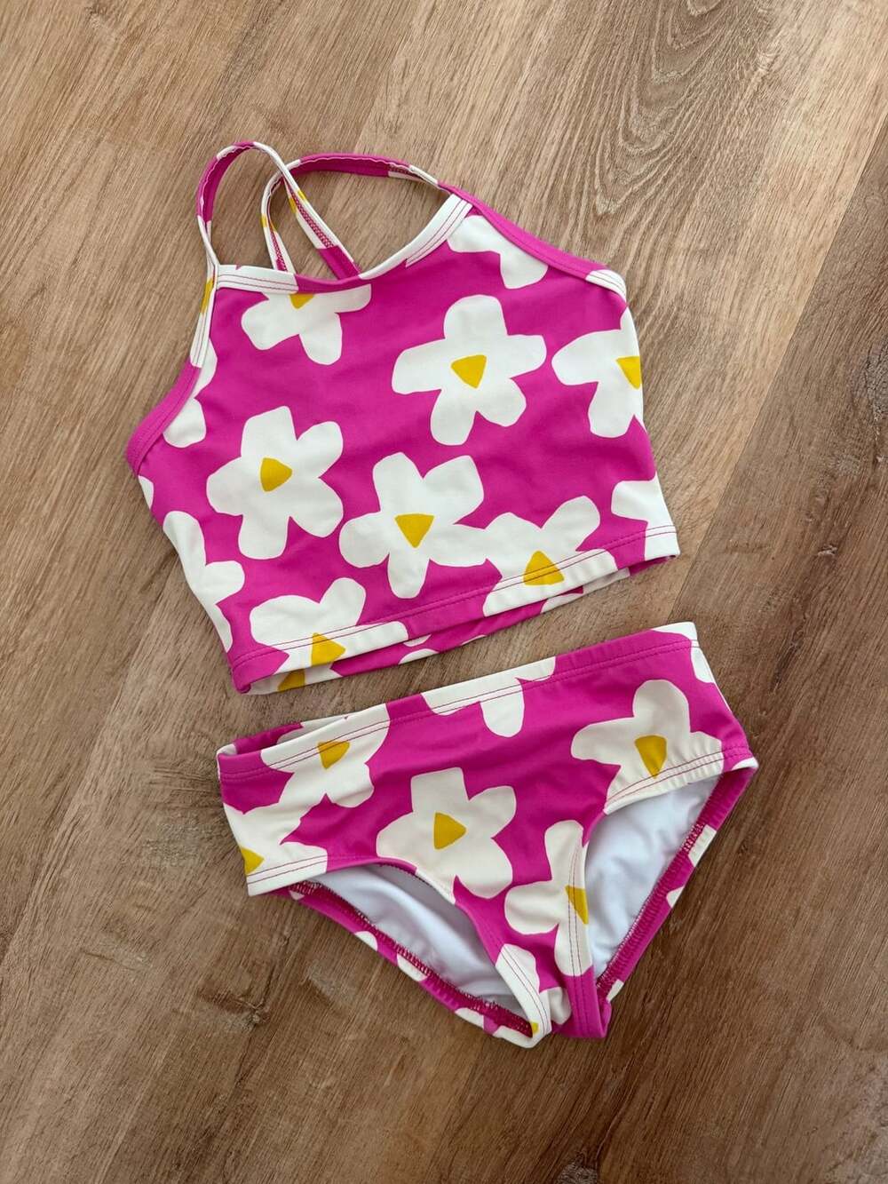 Hanna Andersson Tankini Swimsuit US 3T Pink Floral Daisies Two Piece